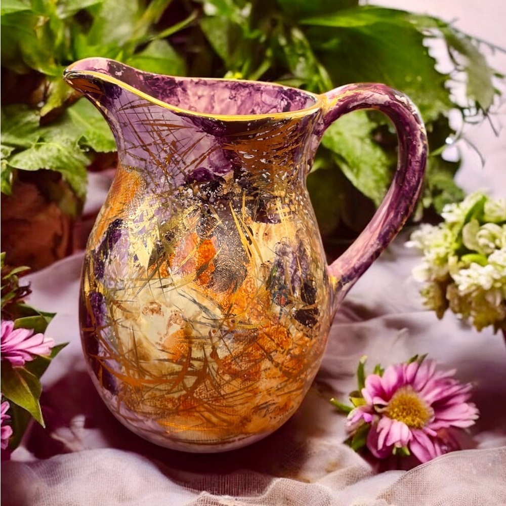 2007 Diana Young Abstract Multicolor Ceramic Pitcher